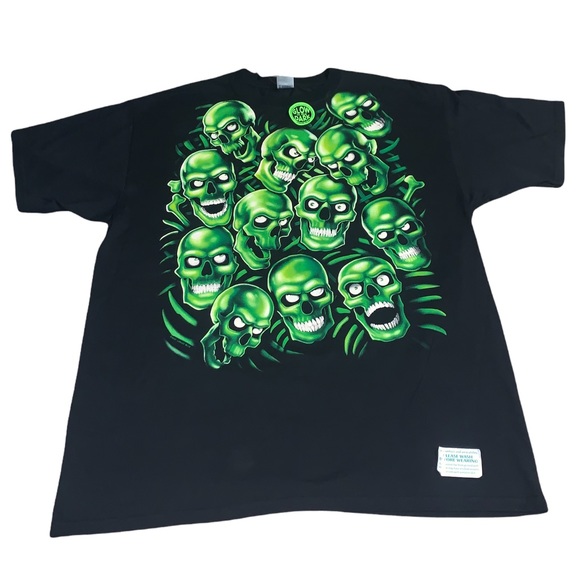 Anvil Shirts Vintage 20 Liquid Blue Green Skull Pile Shirt Travis